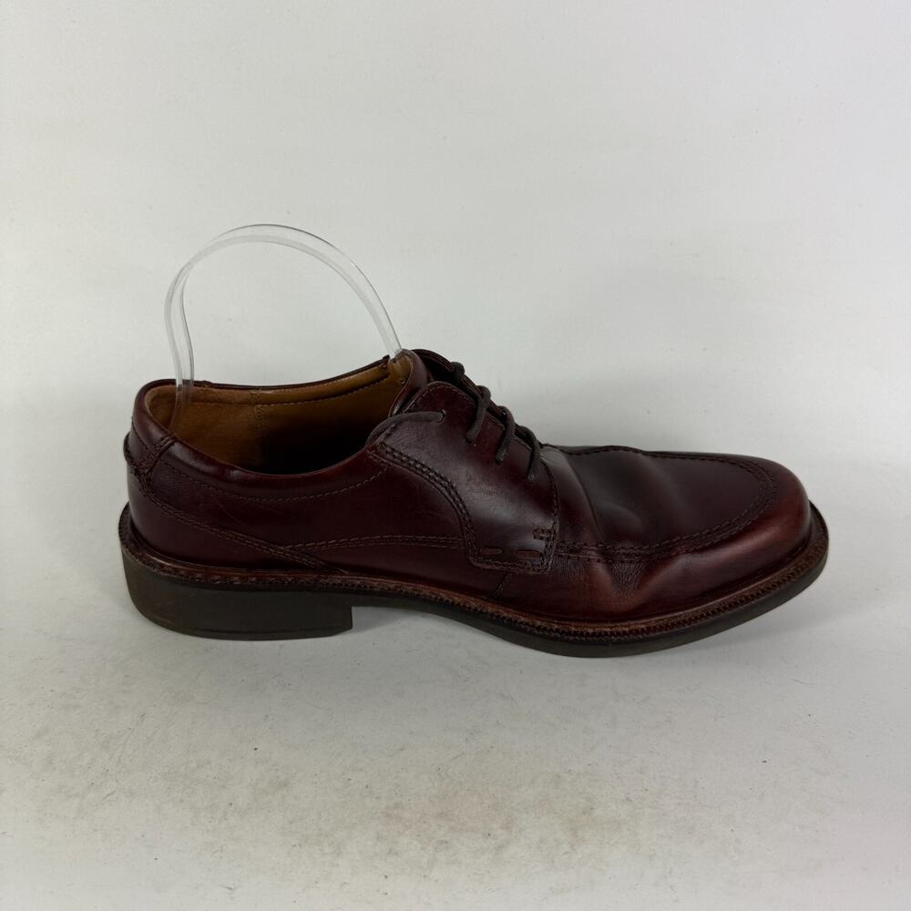 Ecco Austin Oxford Men's 8.5 Maroon Leather Apron Toe Lace-Up Low Top Block Heel - Picture 3 of 10